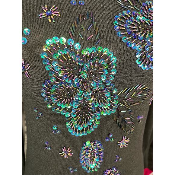 Vintage black sequin floral sweater mermaid core retro 80's retro glam - Picture 5 of 6
